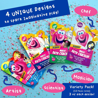 Mr. Bubble Magic Bath Crackles, Fun to add to Bubble Bath to Make Bath Time Exciting for Kids with Colorful Pops and Fizzy Snaps, 1 oz Packet, Pack of 12