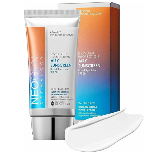 Neogen Day-Light Protection Airy Sunscreen SPF 50, 1.69 fl oz | Broad-spectrum UVA/UVB with hyaluronic acid and oil control; non-greasy, semi-matte finish for oily, combination skin