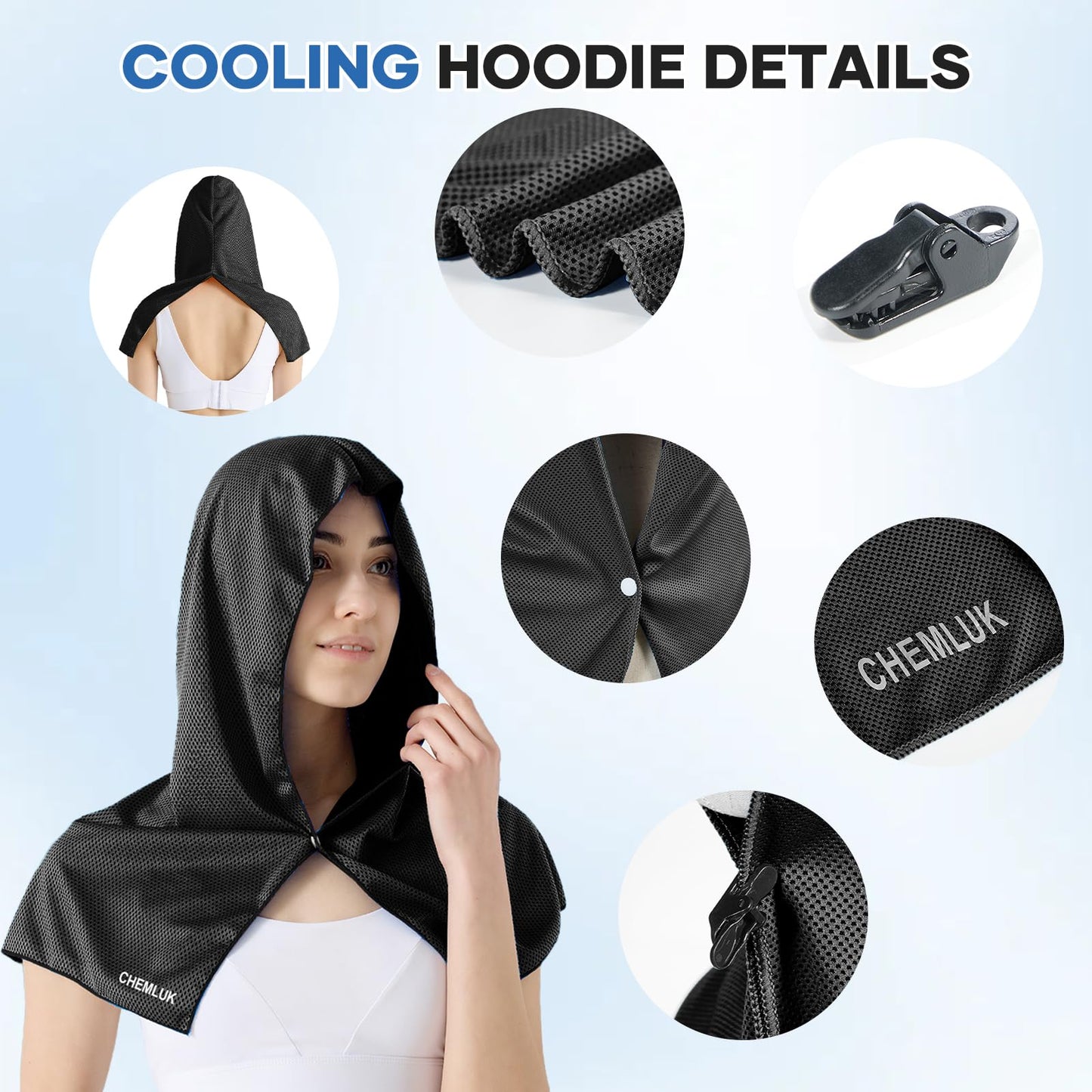 Cooling Rags for Neck: UPF50 Cooling Hoodie Towel with Case 2 Packs | Quick Dry, Chemical-free, Breathable, Soft, Portable, Cooling Towels for Face Hot Weather Workout Baseball Softball Sport