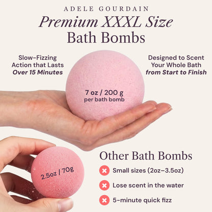 XXXL Bath Bombs for Women Gift Set, 7 Pack, Spa Scents, Adelegourdain | 7 Scents - Arrives in Gift Box - XXXL (200g) - Long-lasting Fizz & Scent - Non-Staining - For Birthdays, Mothersday and More