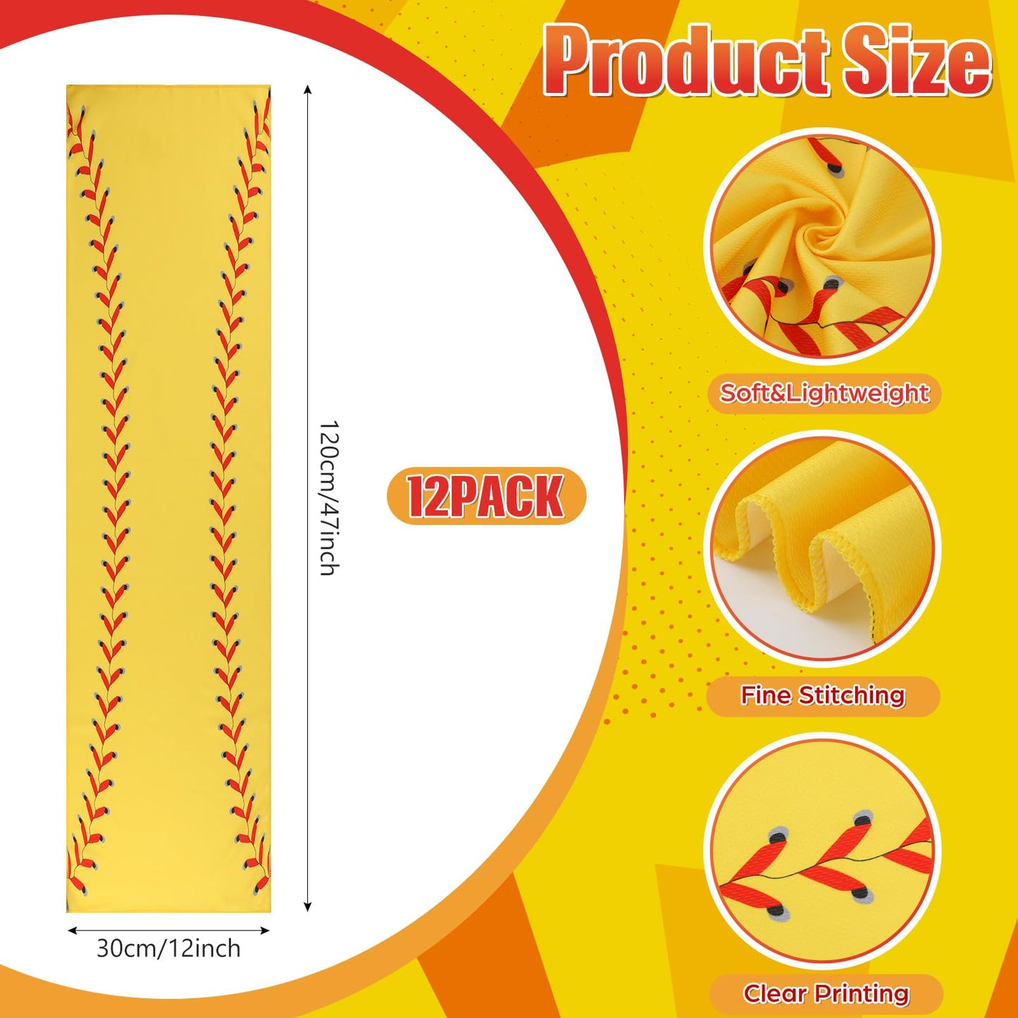 Tegeme 12 Pcs Ice Cream Drip Baseball Cooling Towels, 47"x12" Team Gifts Breathable Chilly Ice Towel, Microfiber Sport Cooling Rags Accessories for Player Gym Running Coach Gift