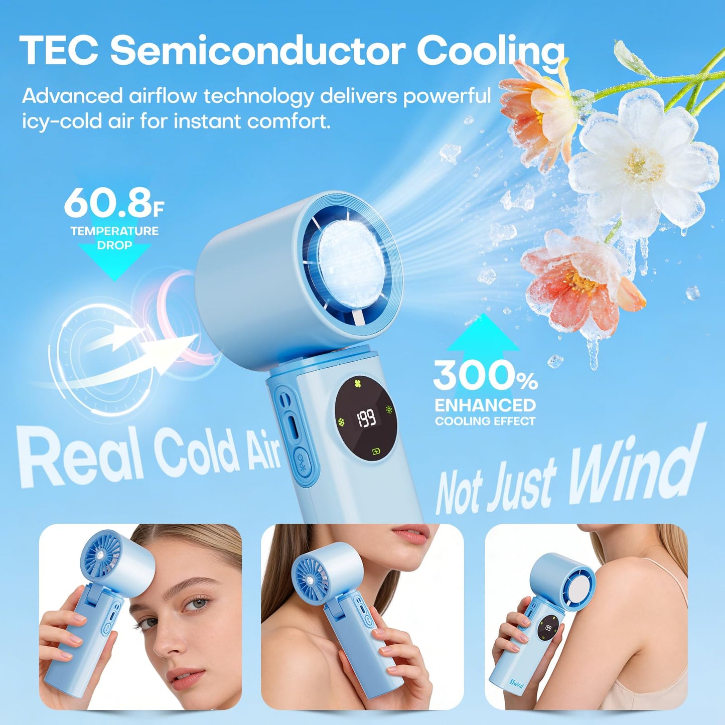 6000mAh Portable Handheld Fan with Ice Cooling, 199 Levels Stepless Speed, 20H Long Battery Life, 20000RPM Turbo Fan Rechargeable Personal Mini Fan for Travel, Outdoor, Makeup (White)