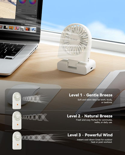 ORICO Portable Neck Fan, Ultra-Lightweight Hands-Free Fan with Battery Operated, 3 Speeds, 7H Runtime, Foldable Desk Fan for Travel, Office, Commute -ReFAN White