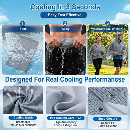 Upgrade Large Hoodie Cooling Towels - Double Layer Ice Beach Towel Wearable Shawl, Sun Proection Long-Lasting Heat Relief Cool for Yoga,Yard work Camping Beach & Summer Activities (Blue, 55*25inch)