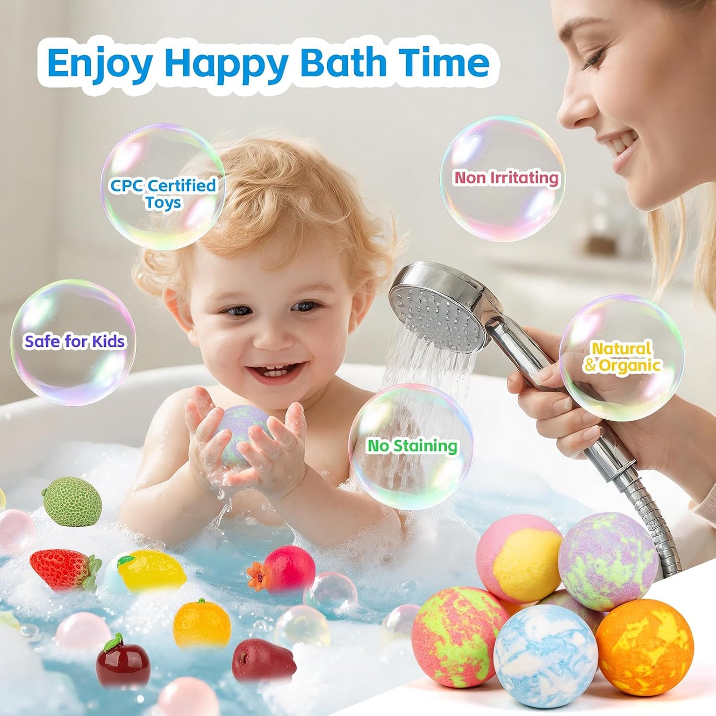 Bath Bombs for Kids with Toys Inside, 12 Pack Kids Bath Bombs with Fruit Food Toys, Surprise Colorful Bubble Spa Fizzies Ball with Bath Toys, Christmas Birthday Gifts for Girls & Boys