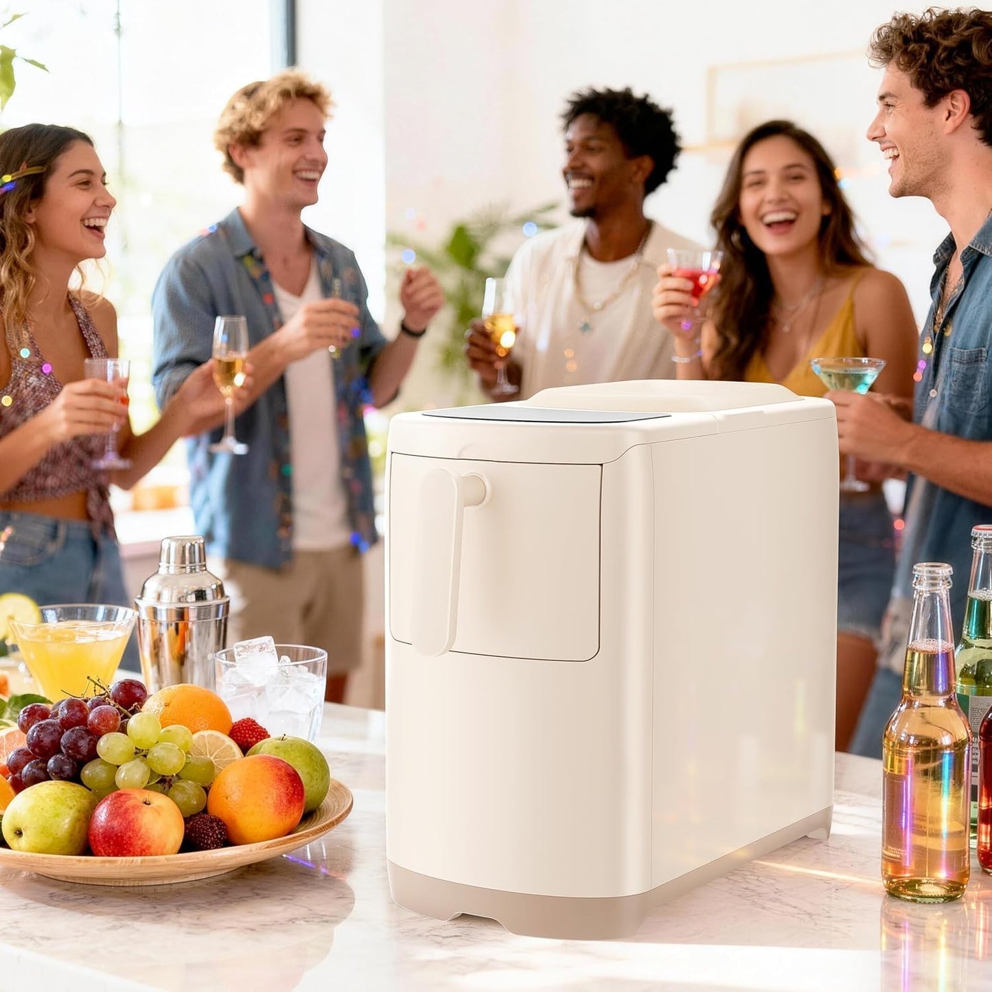 Electactic Countertop Ice Maker Machine 18lbs/24H, 6-Min Fast Bullet Portable Ice Maker, 6.69” Slim Space-Saving with Auto-Drain Drawer, Self-Cleaning, Scoop for Kitchen RV, Cream White