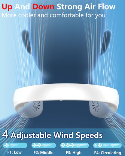 FWV Neck Fan with Cooling Plate, Quiet 30dB, 3-24Hrs Cooling,5500mAh Battery,LED Display Necklace AC Cooler, USB Bladeless Portable Personal Wearable Fans that Blow Cold Air for Men Women Kids Black