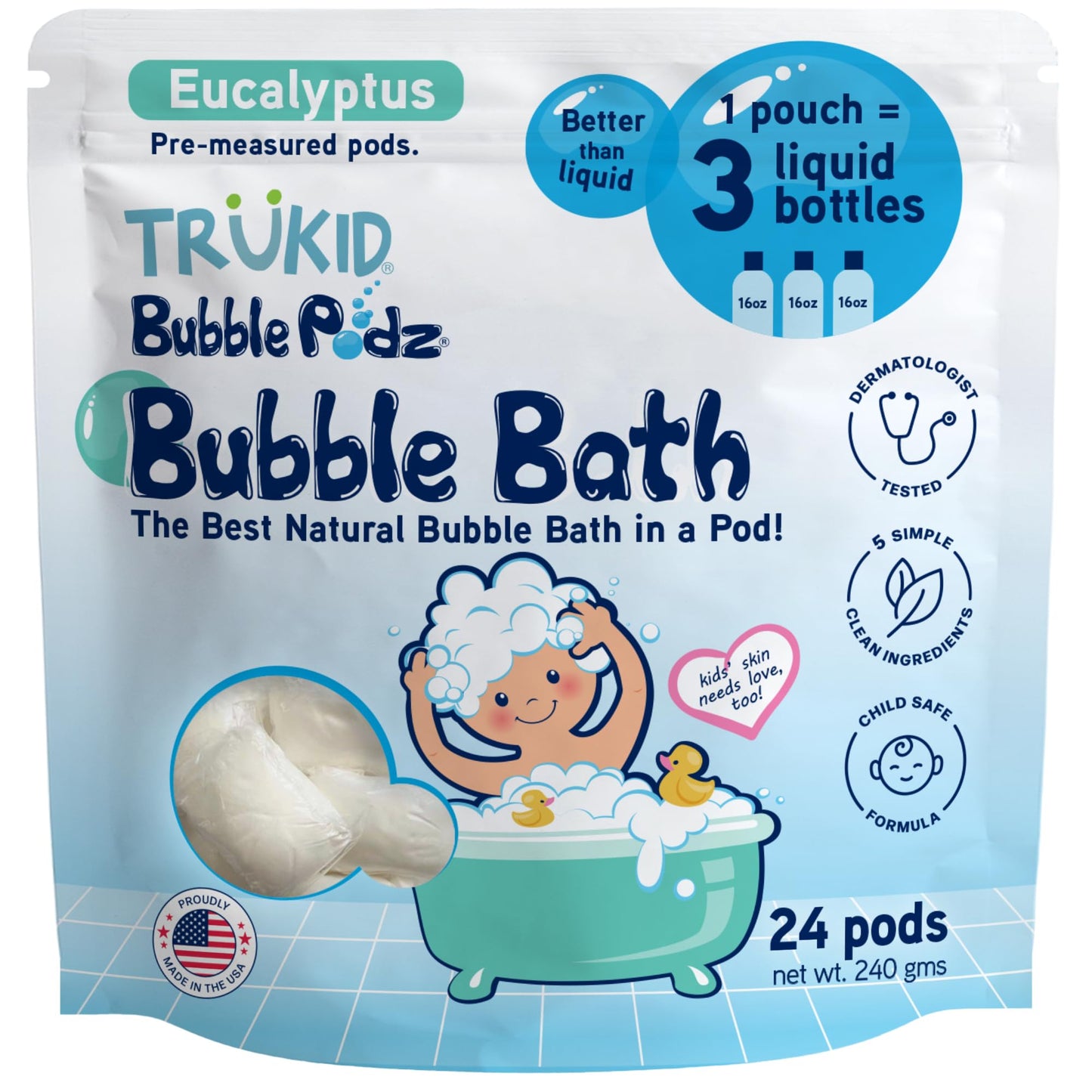 TruKid Bubble Podz Bubble Bath for Kids, Toddlers, & Babies, Tear Free Gentle & Refreshing Bath Bomb for Sensitive Skin with Natural Moisturizers, Non-Toxic, pH Balanced, Lavender Scent (24 Podz)