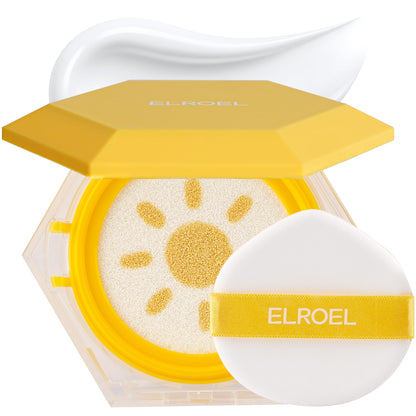 ELROEL Pang Pang Sun Cushion Plus - Broad Spectrum SPF 50 Face Sunscreen with 72-Hour Hydration & Cooling Effect - Sweat, Sand, Dirt & Water-Resistant - Hypoallergenic Korean Skin Care 0.53 oz