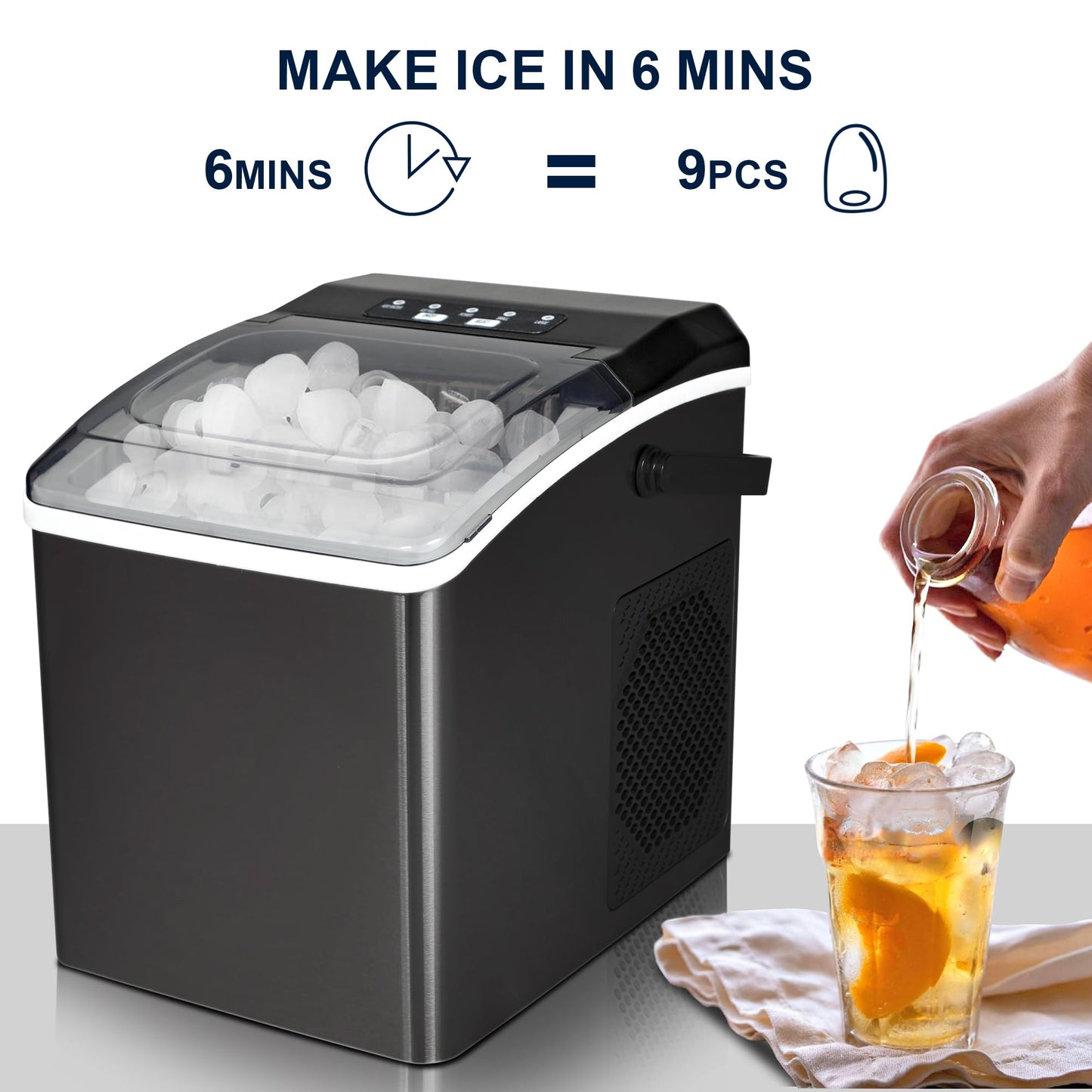 Kenmore Countertop Ice Maker Nugget Machine – Portable Self-Cleaning Máquina de Hacer Hielo para Casa, Crunchy Chewable Pebble Ice, 40lb/24hr Capacity, Stainless Steel