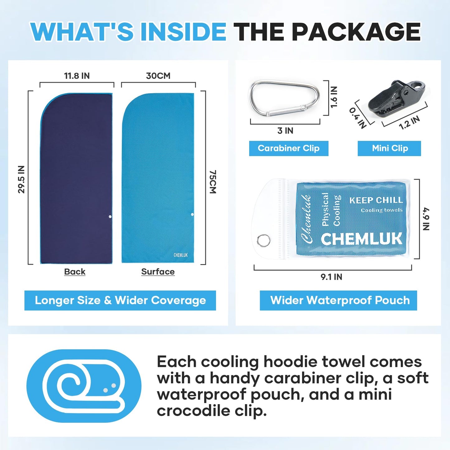 Cooling Rags for Neck: UPF50 Cooling Hoodie Towel with Case 2 Packs | Quick Dry, Chemical-free, Breathable, Soft, Portable, Cooling Towels for Face Hot Weather Workout Baseball Softball Sport