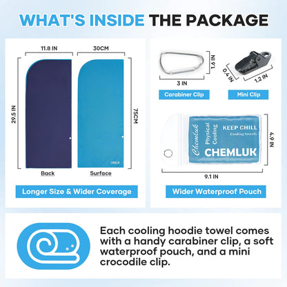 Cooling Rags for Neck: UPF50 Cooling Hoodie Towel with Case 2 Packs | Quick Dry, Chemical-free, Breathable, Soft, Portable, Cooling Towels for Face Hot Weather Workout Baseball Softball Sport