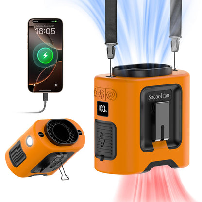 Socool 10000mAh Portable Waist Fan Clip on Wearable Belt Personal Fan Rechargeable Battery operated With 5 Speeds & Flashlight Neck Hands-Free 40H Cooling For Outdoor Camping Travel (Black)