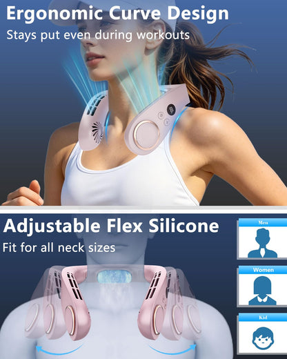 Neck Fan with Cooling Plate,5500mAh Rechargeable, Ultra Quiet Operation, 5 Speeds & 3 Cooling Modes, USB-C Fast Charging, LED Display Battery & Gear, Bladeless Fans that Blow Cold Air for Travel Blue
