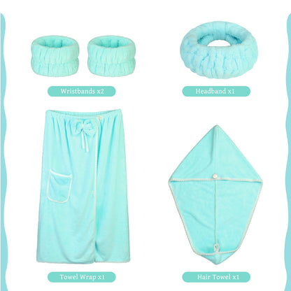 Towel Wrap Women Shower Robe Adjustable Closure Bathrobe with Hair Drying Towel & Spa Wraps