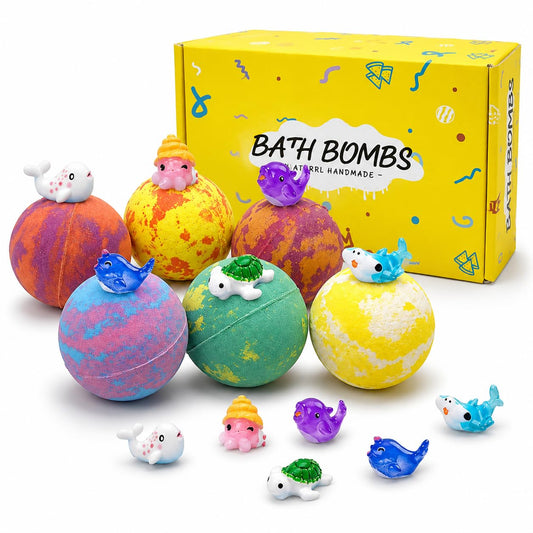 Bath Bombs with Toys Inside, 12 Pack Kids Bath Bombs with Surprise Inside, Play Fizz Bubble Bath Ball, Natural Organic Non Toxic Bath Bomb Gift Set for Boys Girls Toddler (Sea Animal)