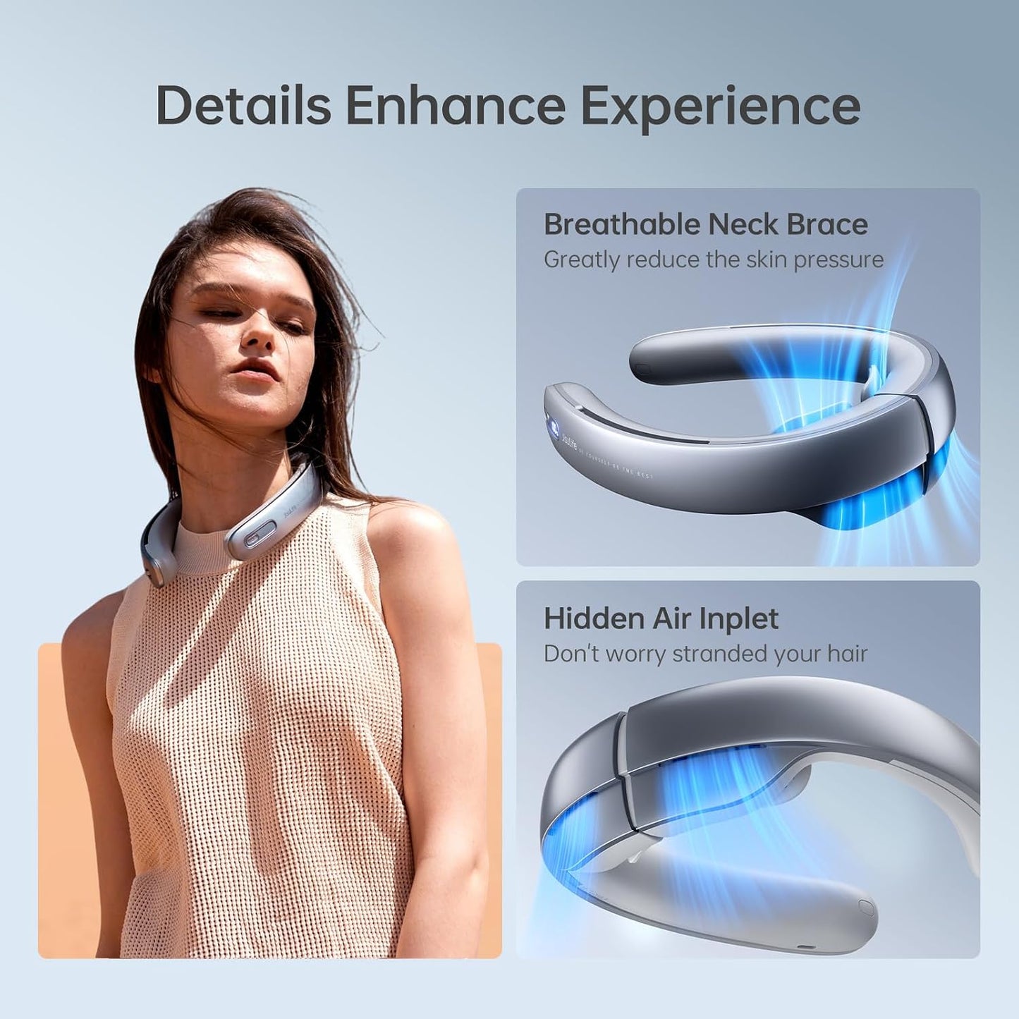 JISULIFE Neck Fan Pro Series - Upgraded 100-Speed Cooling, Personal Wearable Fan with Neck Brace, Digital Display, 5000mAh Battery, Max 15H Runtime, Portable & Travel-Ready, Gifts for Women Men(Grey)