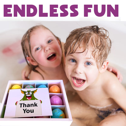 Bath Bombs for Kids with Surprise Toys Inside Plus Dinosaur Puzzle - Set of 9 Organic Dino Egg Bath Bombs, Gentle and Kids Safe, Fizzy Balls with Rich Bubbles, Birthday Gifts for Boys, Girls