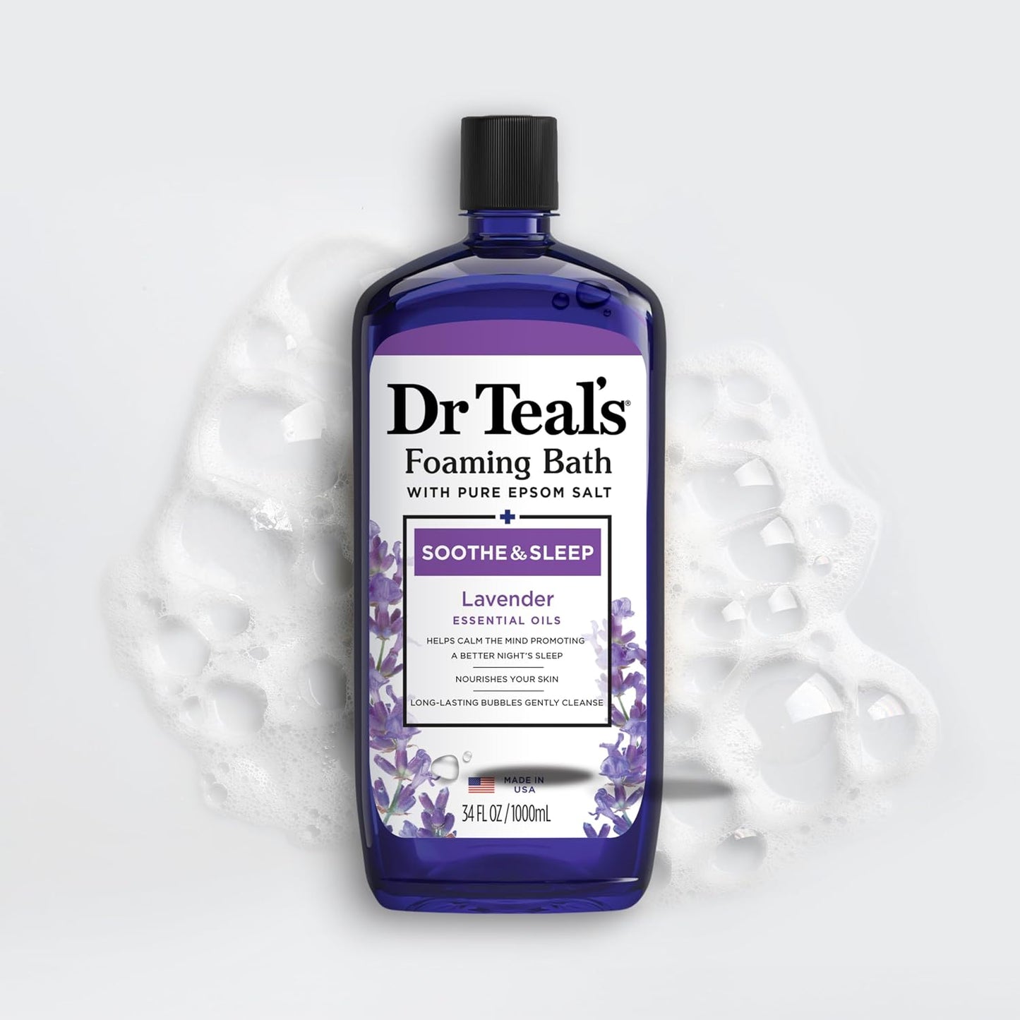 Dr Teal’s Foaming Bath with Pure Epsom Salt, Soothe & Sleep with Lavender, 34 Ounces (Packaging May Vary)