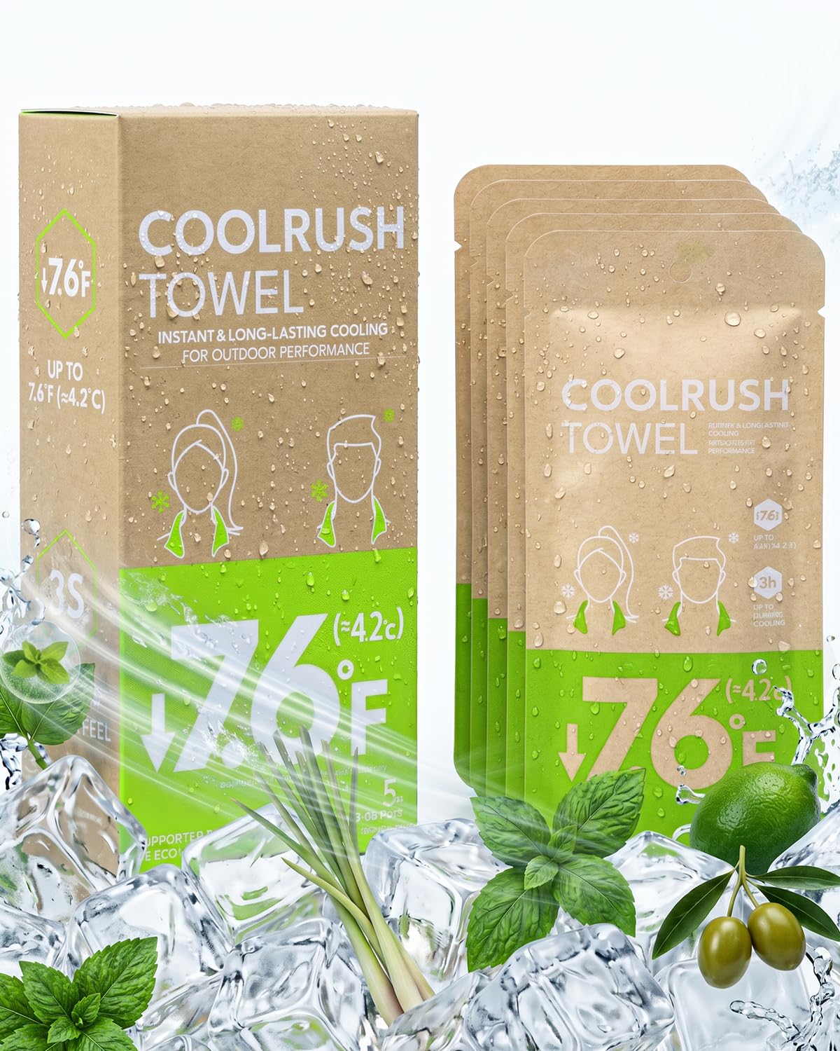 CoolRush Towel with Natural Mint Extract, Instant 3-Second Cooling Towel, Reusable Sports Cooling Wipes for Summer Heat, Alcohol-Free, for Running, Cycling, Gym, Outdoor Activities(10 Pack)