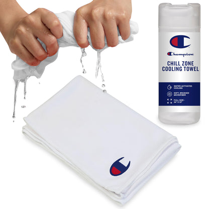 Champion Face & Neck Towel for Active Cooling (White), 34"x10" Lightweight Cooling Neck Wrap for Yoga, Hiking, and Outdoor Workouts, Reusable Sports Towel with Unique Fabric & Sun Protection