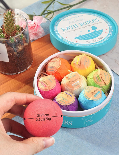 Aofmee Bath Bombs, 7pcs Bubble Bath Bombs for Women, Natural Handmade Fizzies Gift Set, Spa Organic Bathbombs for Kids, Essential Oil Personal Care Bath Gift for Birthday Mothers Day Christmas