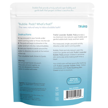 TruKid Bubble Podz Bubble Bath for Kids, Toddlers, & Babies, Tear Free Gentle & Refreshing Bath Bomb for Sensitive Skin with Natural Moisturizers, Non-Toxic, pH Balanced, Lavender Scent (24 Podz)