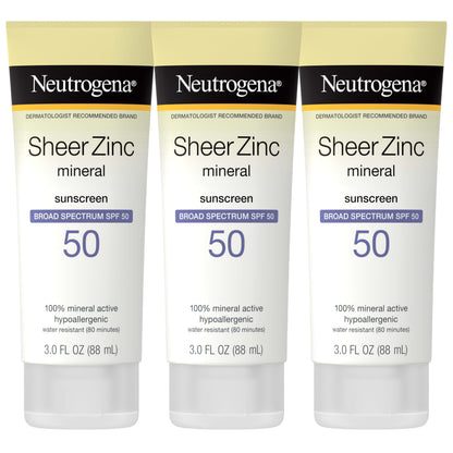 Neutrogena Sheer Zinc Oxide Dry-Touch Face Sunscreen with Broad Spectrum SPF 50, Oil-Free, Non-Comedogenic & Non-Greasy Mineral Sunscreen, 2 fl. oz