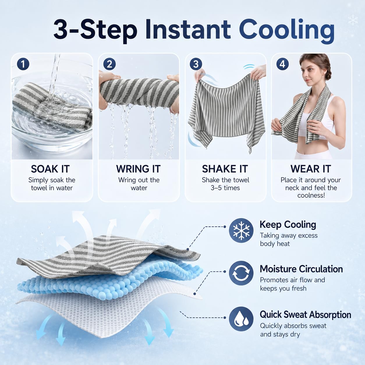 RDEKISS 4 Pack Cooling Towels for Hot Weather (40"x12"), Ice Cool Neck Towel, Soft Breathable Microfiber for Gym, Sport, Running, Yoga, Workout - Gray