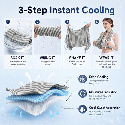 RDEKISS 4 Pack Cooling Towels for Hot Weather (40"x12"), Ice Cool Neck Towel, Soft Breathable Microfiber for Gym, Sport, Running, Yoga, Workout - Gray