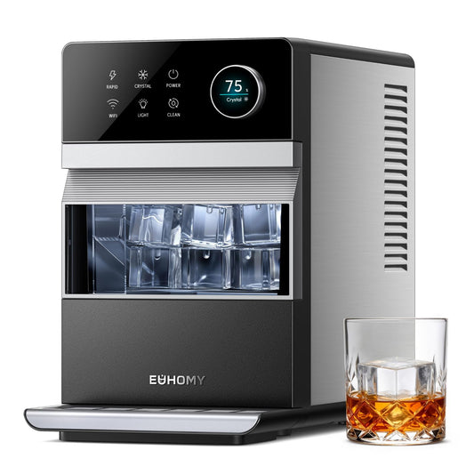 EUHOMY 2'' Clear Ice Cube Maker Countertop with APP, 2 Square Ice Ready in 27 Mins for Whiskey, Slow-Melting & Self-Cleaning, 110 Pcs/Day, 24H Timer, Clear Ice Maker with Ice Tong for Home/Bar/Party
