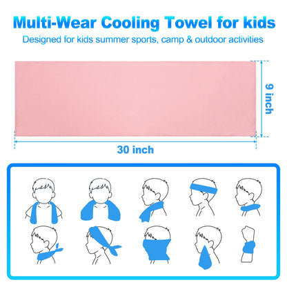 BobbleT 4 Pack Kids Cooling Towels, 30" x 9", Mini Cooling Towels for Neck and Face, Soft Breathable Cooling Neck Wraps for Girls, Ideal for Sports, School, Summer Camp & Outdoor Use