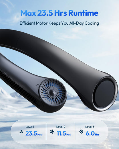 Gaiatop Portable Neck Fan Rechargeable, Hands-Free Cooling, 23.5hrs Runtime, Battery Powered Personal Wearable Fan Quiet, Summer Outdoor Travel Essentials, Birthday Gifts for Women Men Teens, Black