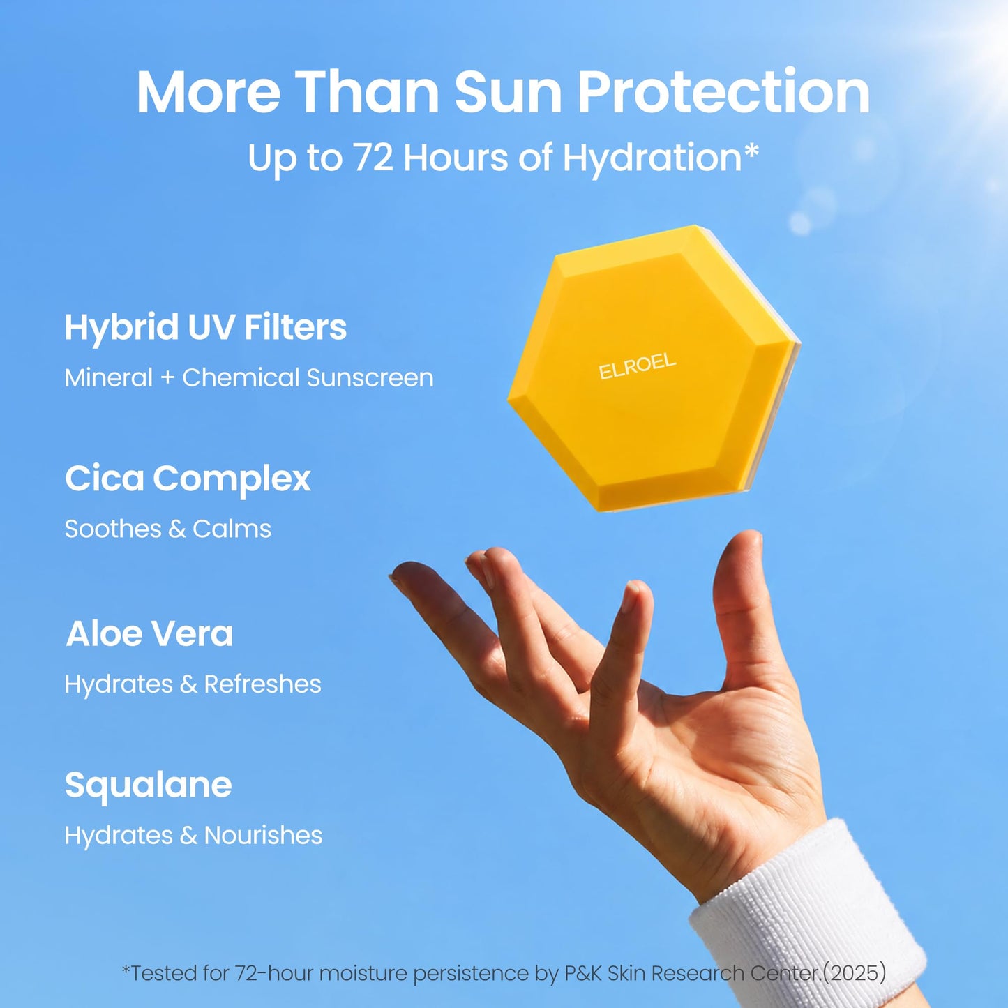 ELROEL Pang Pang Sun Cushion Plus - Broad Spectrum SPF 50 Face Sunscreen with 72-Hour Hydration & Cooling Effect - Sweat, Sand, Dirt & Water-Resistant - Hypoallergenic Korean Skin Care 0.53 oz