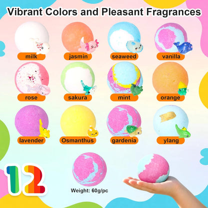 Playfizz Bath Bombs for Women, 12 PCS Handmade Bubble Bathbombs with Toys Inside, Shea & Coco Butter Dry Skin Moisturize, Perfect for Bubble Spa Bath, Bath Bomb Gift for Women, Girls, Wife