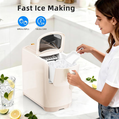 Electactic Countertop Ice Maker Machine 18lbs/24H, 6-Min Fast Bullet Portable Ice Maker, 6.69” Slim Space-Saving with Auto-Drain Drawer, Self-Cleaning, Scoop for Kitchen RV, Cream White