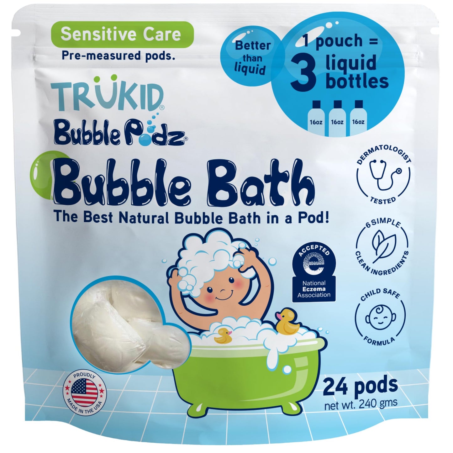 TruKid Bubble Podz Bubble Bath for Kids, Toddlers, & Babies, Tear Free Gentle & Refreshing Bath Bomb for Sensitive Skin with Natural Moisturizers, Non-Toxic, pH Balanced, Lavender Scent (24 Podz)