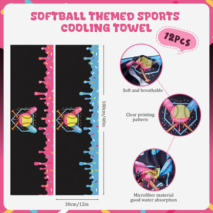Set of 12 Softball Ice Cream Drip Cooling Towels 40"x12", Sweat Absorbent Cooling Towels for Coach & Team Gifts, Youth Sports, Gym, Beach, Pool & Hot Weather Party Favors