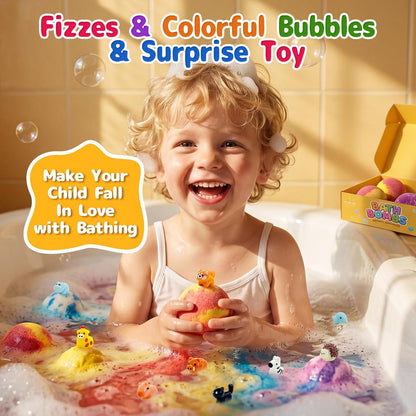 Bath Bombs for Kids with Surprise Toys Inside, 12 Pack Natural Bubble Bath Fizzy Gift Set for Girls Boys Organic,Kids Safe Handmade Birthday Christmas and Party Favor Stocking Stuffers
