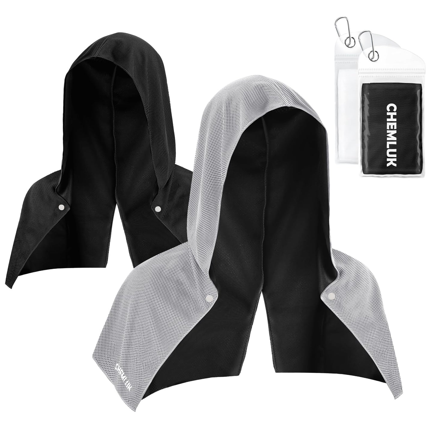Cooling Rags for Neck: UPF50 Cooling Hoodie Towel with Case 2 Packs | Quick Dry, Chemical-free, Breathable, Soft, Portable, Cooling Towels for Face Hot Weather Workout Baseball Softball Sport
