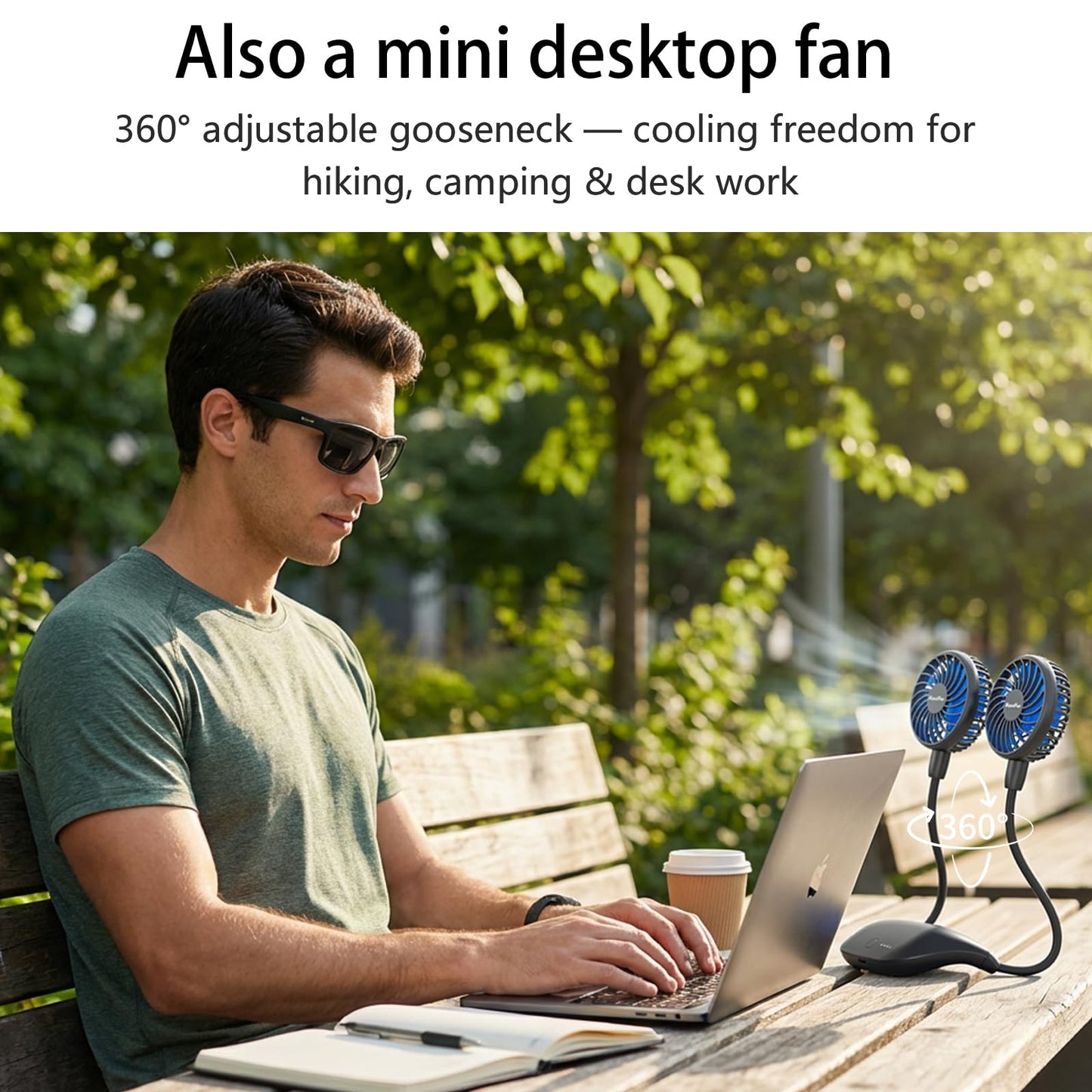 HandFan 10000mAh Portable Neck Fan Rechargeable, 48Hrs Long-Lasted Wearable Personal Fans, Hands Free Necklace Fans, Hanging Cooling Fan for Travel, Hiking, Fishing, Gifts for Women Men