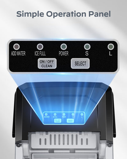 Ice Maker Countertop, Portable Ice Machine Ready in 6 Minutes with 9 Cubes 26LBS in 24H, Self-Cleaning with Ice Scoop and Basket, Two Sizes of Bullet Ice for Home Kitchen Office, Bar and Parties