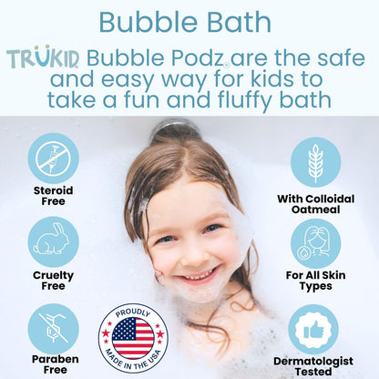 TruKid Bubble Podz Bubble Bath for Kids, Toddlers, & Babies, Tear Free Gentle & Refreshing Bath Bomb for Sensitive Skin with Natural Moisturizers, Non-Toxic, pH Balanced, Lavender Scent (24 Podz)