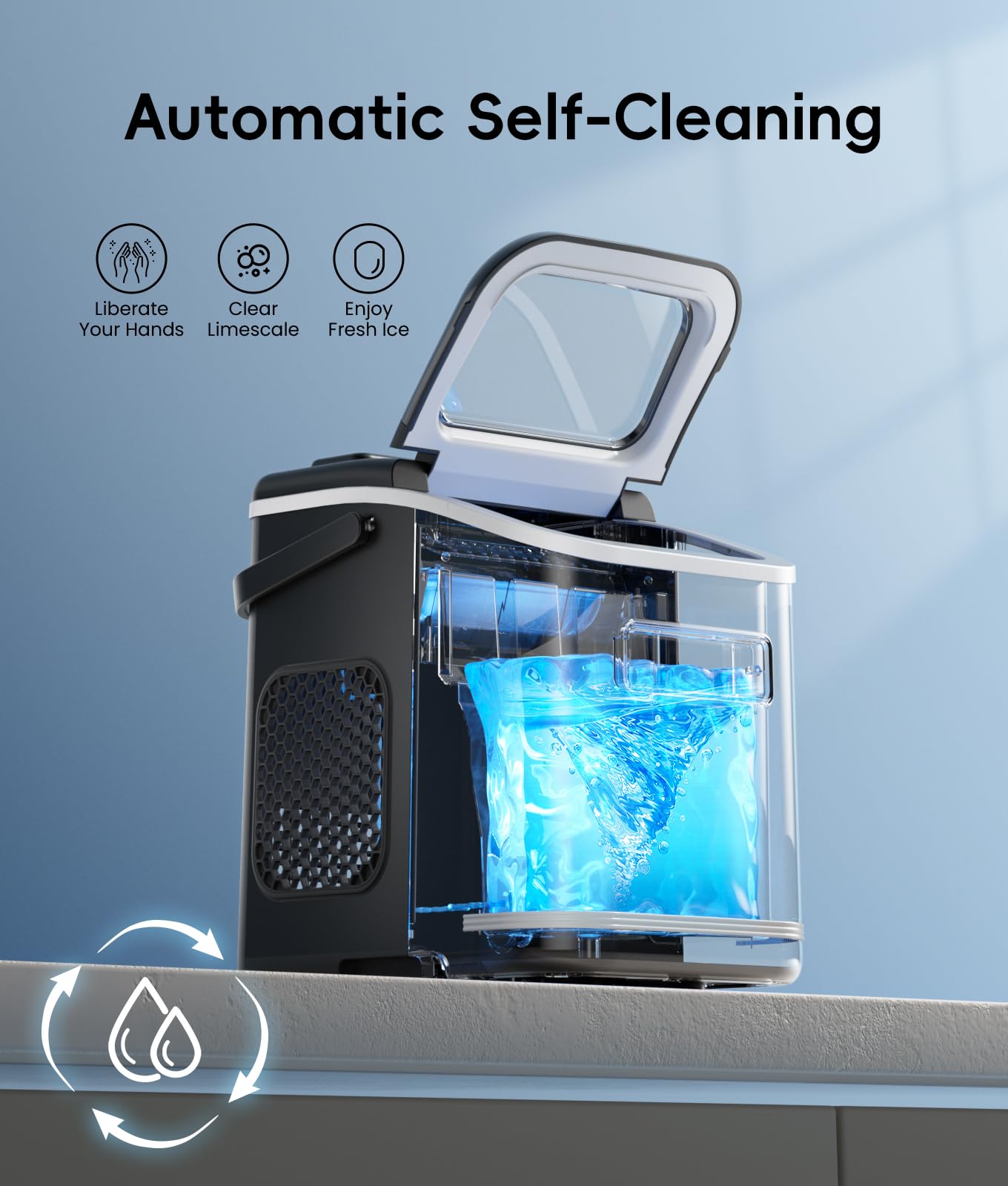 ecozy 2" Clear Ice Ball Maker Countertop with CrystalFlux Technology, 4 pcs in 40 Mins, 144 pcs/Day, Sphere Ice Maker with Automatic Water Supply, Self-Cleaning, Enhanced Insulation for Whiskey Bar
