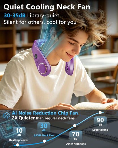 Neck Fan with Cooling Plate,5500mAh Rechargeable, Ultra Quiet Operation, 5 Speeds & 3 Cooling Modes, USB-C Fast Charging, LED Display Battery & Gear, Bladeless Fans that Blow Cold Air for Travel Blue
