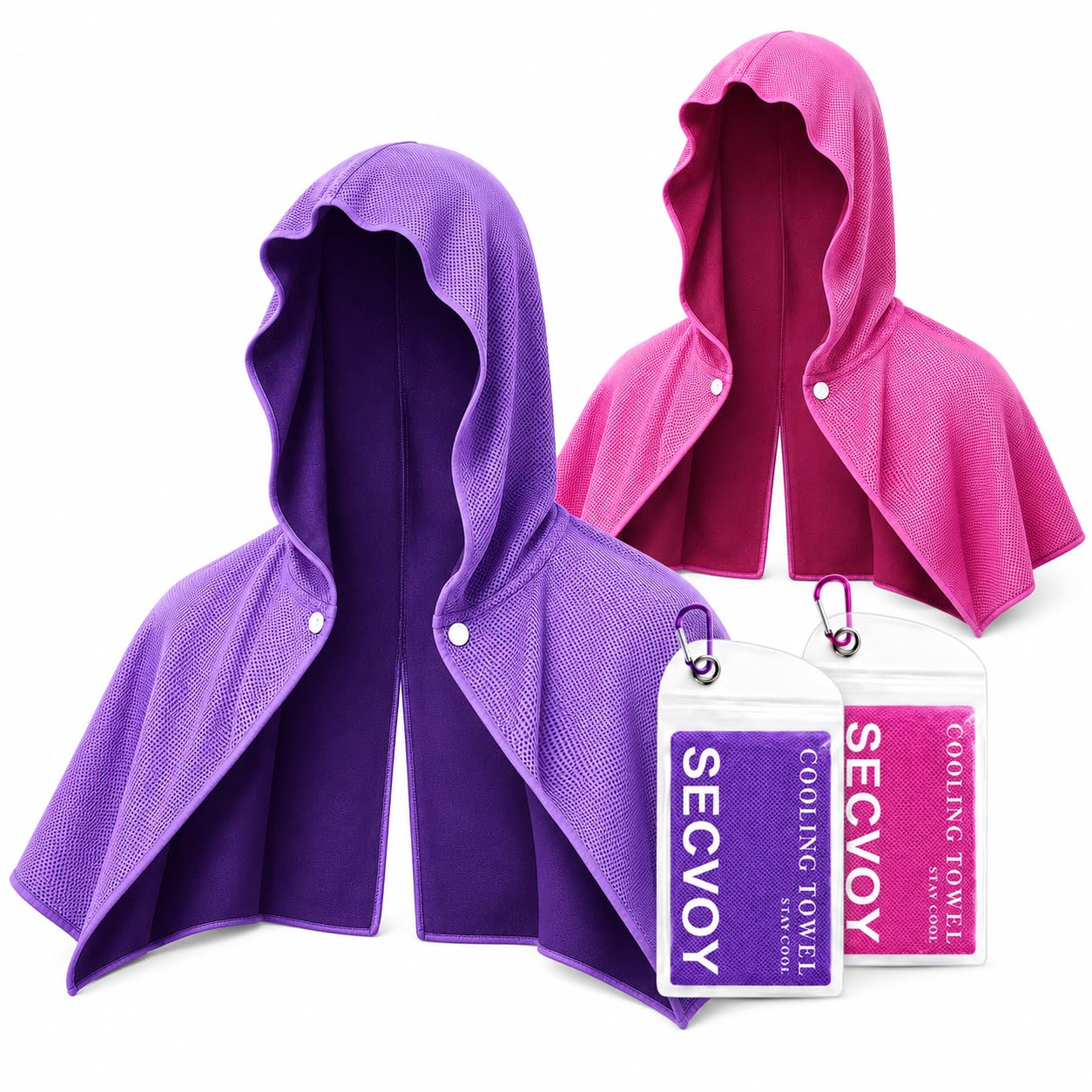 3 Pack Cooling Hoodie Towels for Neck and Face, UPF 50 Sun Protection & Instant Cooling Towels for Hot Weather, Soft Breathable Towel for Work Out, Sport, Gym, Camping & More Activities