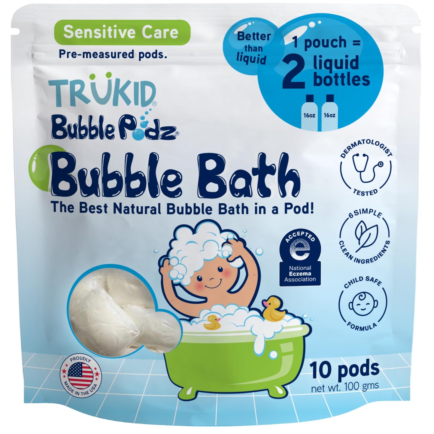 TruKid Bubble Podz Bubble Bath for Kids, Toddlers, & Babies, Tear Free Gentle & Refreshing Bath Bomb for Sensitive Skin with Natural Moisturizers, Non-Toxic, pH Balanced, Lavender Scent (24 Podz)