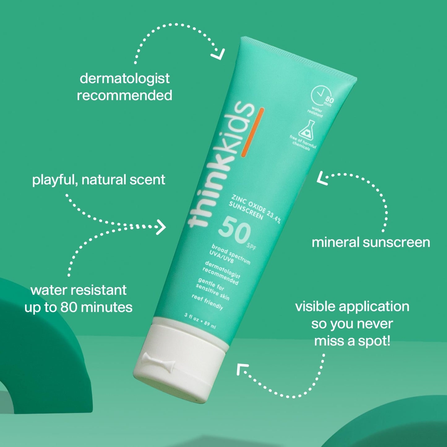 Thinkkids SPF 50+ Mineral Sunscreen, 6 Fl Oz – Safe, Natural Baby Mineral Sunscreen for Children - Water Resistant Sun Cream – Broad Spectrum UVA/UVB Sun Protection – Reef Safe
