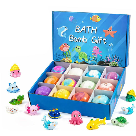 Bath Bombs with Toys Inside, 12 Pack Kids Bath Bombs with Surprise Inside, Play Fizz Bubble Bath Bomb for Boys Girls, Natural Organic Non Toxic Bath Ball Gift Set for Women Men