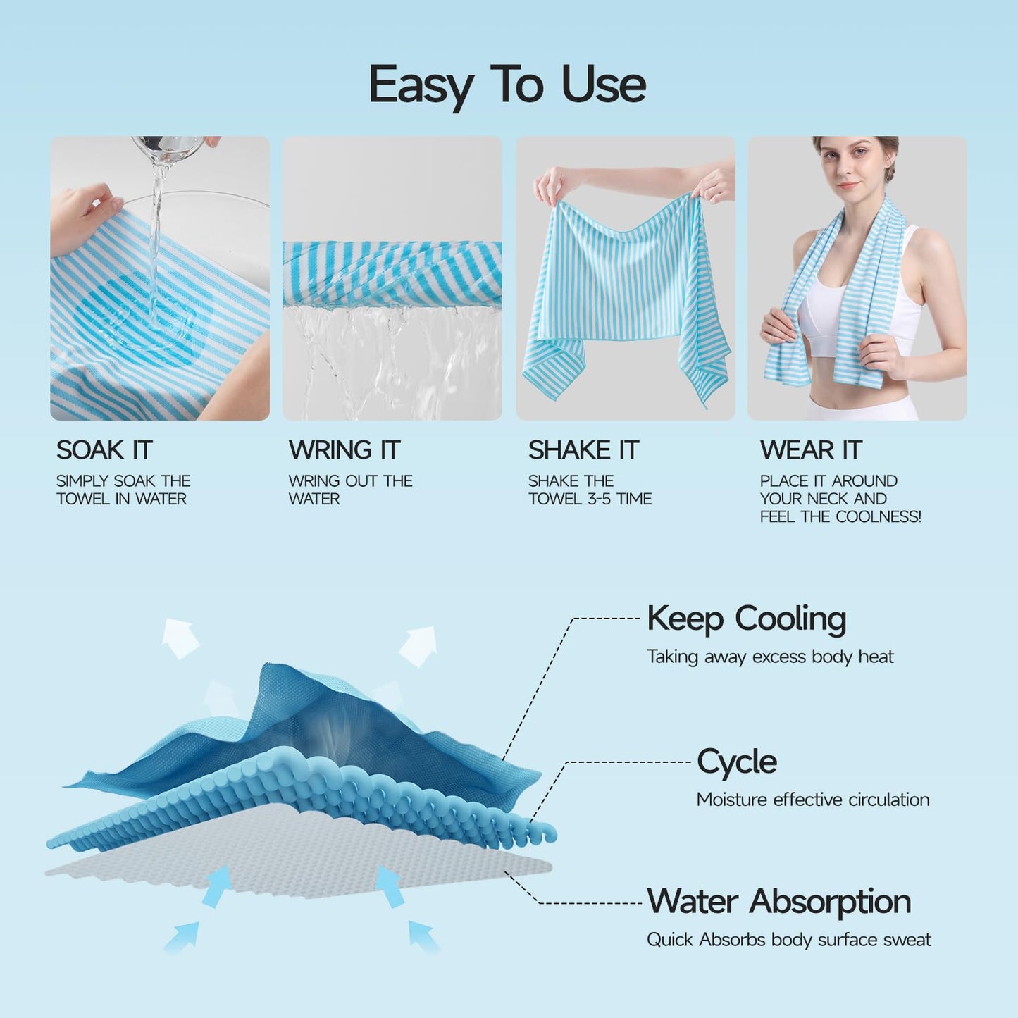 RDEKISS 4 Pack Cooling Towels for Hot Weather (40"x12"), Ice Cool Neck Towel, Soft Breathable Microfiber for Gym, Sport, Running, Yoga, Workout - Gray